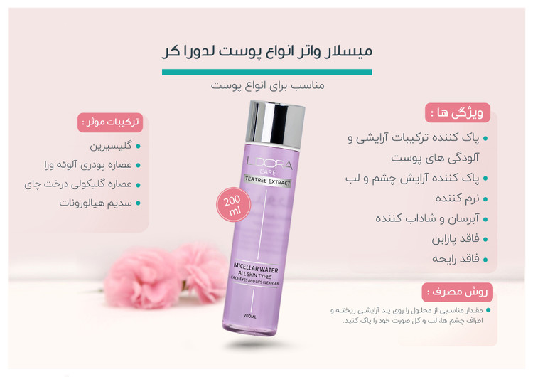 میسلار واتر انواع پوست لدورا کر 200ml