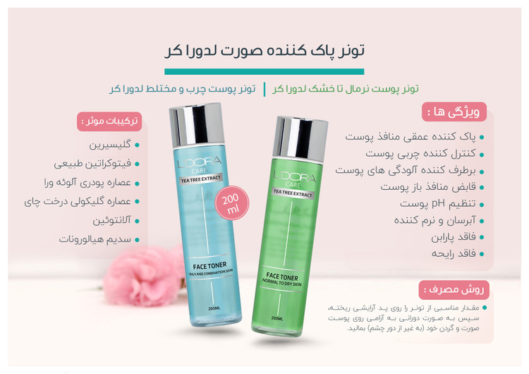 تونر پوست چرب و مختلط لدورا کر 200ml