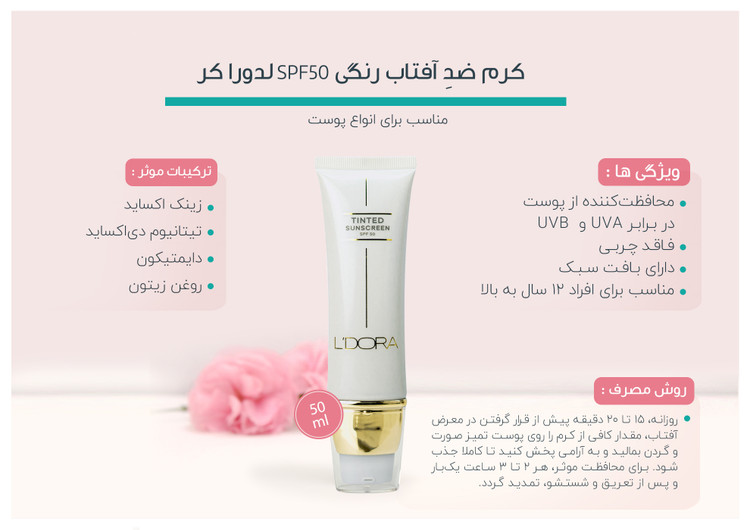 کرم ضدآفتاب رنگی SPF50 لدورا کر 5۰ml